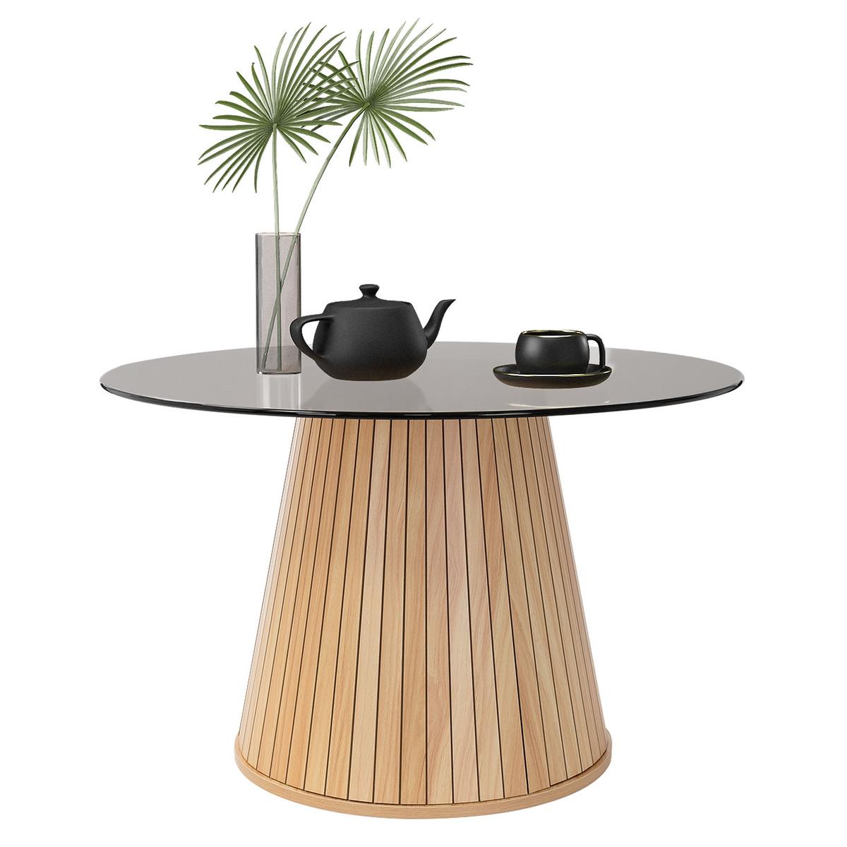 COUCHTISCH mit Glasplatte rund Ø80x50 cm Holz-Optik Braun - Braun, Holz (80/80/50cm) - ML-DESIGN