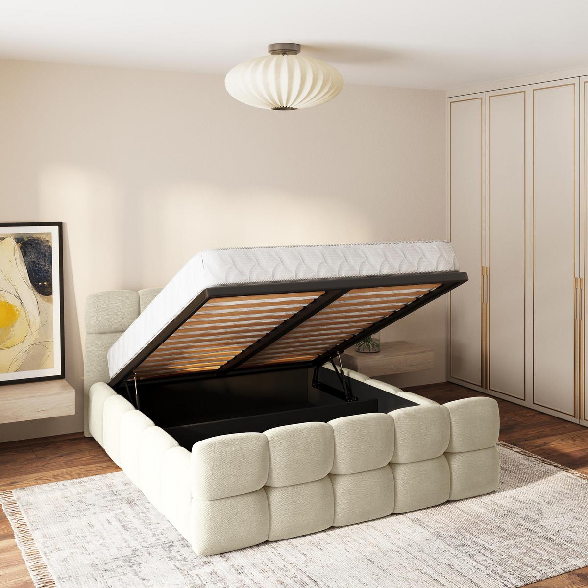 POLSTERBETT ELIZJA 200x200 cm mit Bettkästen - Creme - Creme, Holz (200/200cm) - MASSENO