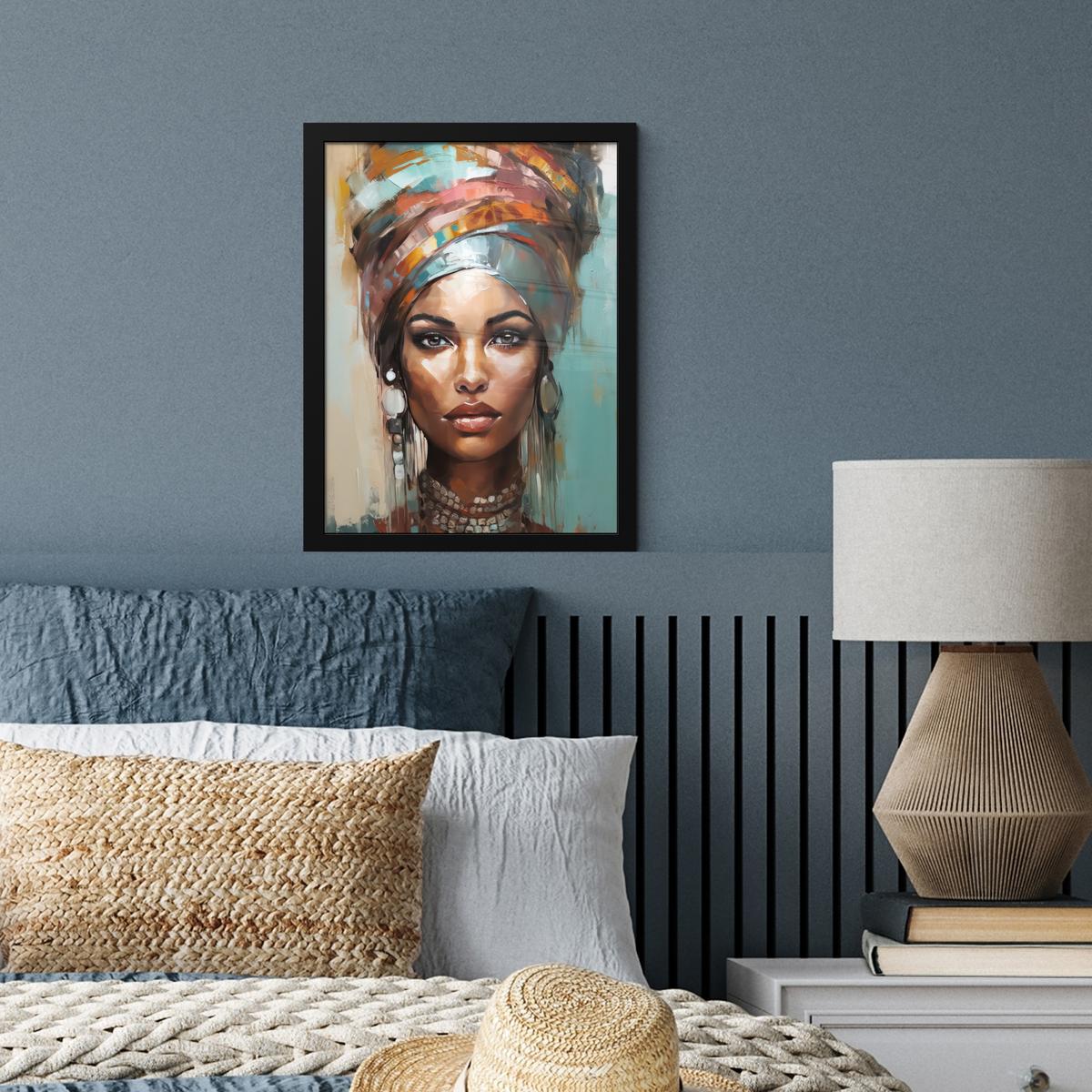 POSTER MIT RAHMEN Frau - Kunst - Schmuck - Porträt Bilderrahmen 30x40 cm - Blaugrau, Papier (30/40cm) - MuchoWow
