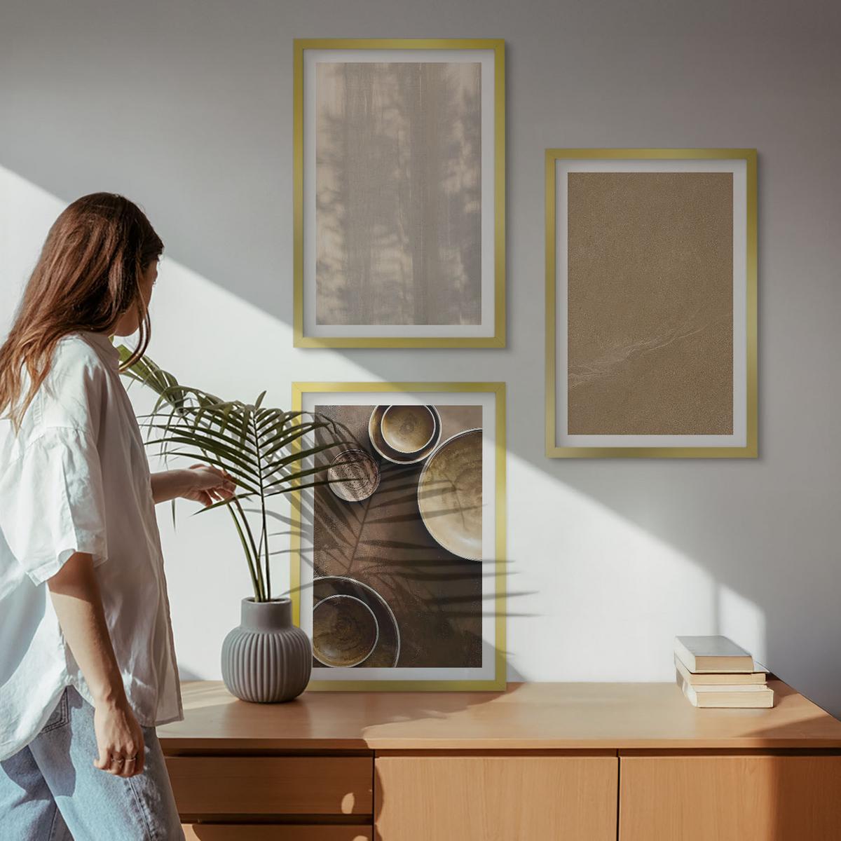 BILDER SET 3er Set - 40x60 cm Goldrahmen - Minimalistische Texturstrukturen - Goldfarben, Kunststoff (40/60cm) - TULUP