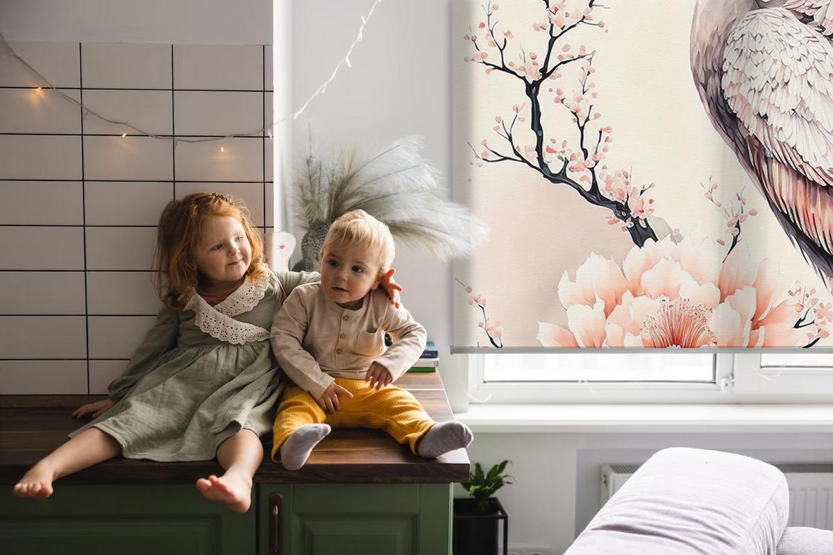 INNENROLLO - Fensterrollo - Rollo - 80x180 cm - Reiher in Blumen - Grau, Kunststoff (80/180/0.5cm) - TULUP