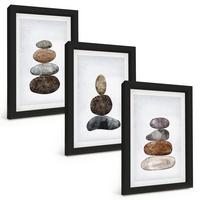 BILDER SET 3er Set - 20x30 cm Schwarzer Rahmen - Minimalistische Boho-Steine - Schwarz, Kunststoff (20/30cm) - TULUP