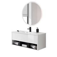 BADMÖBEL-SET weiß Hochglanz, grau, Kombination mit Waschbecken und LED Beleuchtung 100 cm - Weiß Hochglanz/Grau, Glas/Holzwerkstoff (100/190/47cm) - Furn.Design