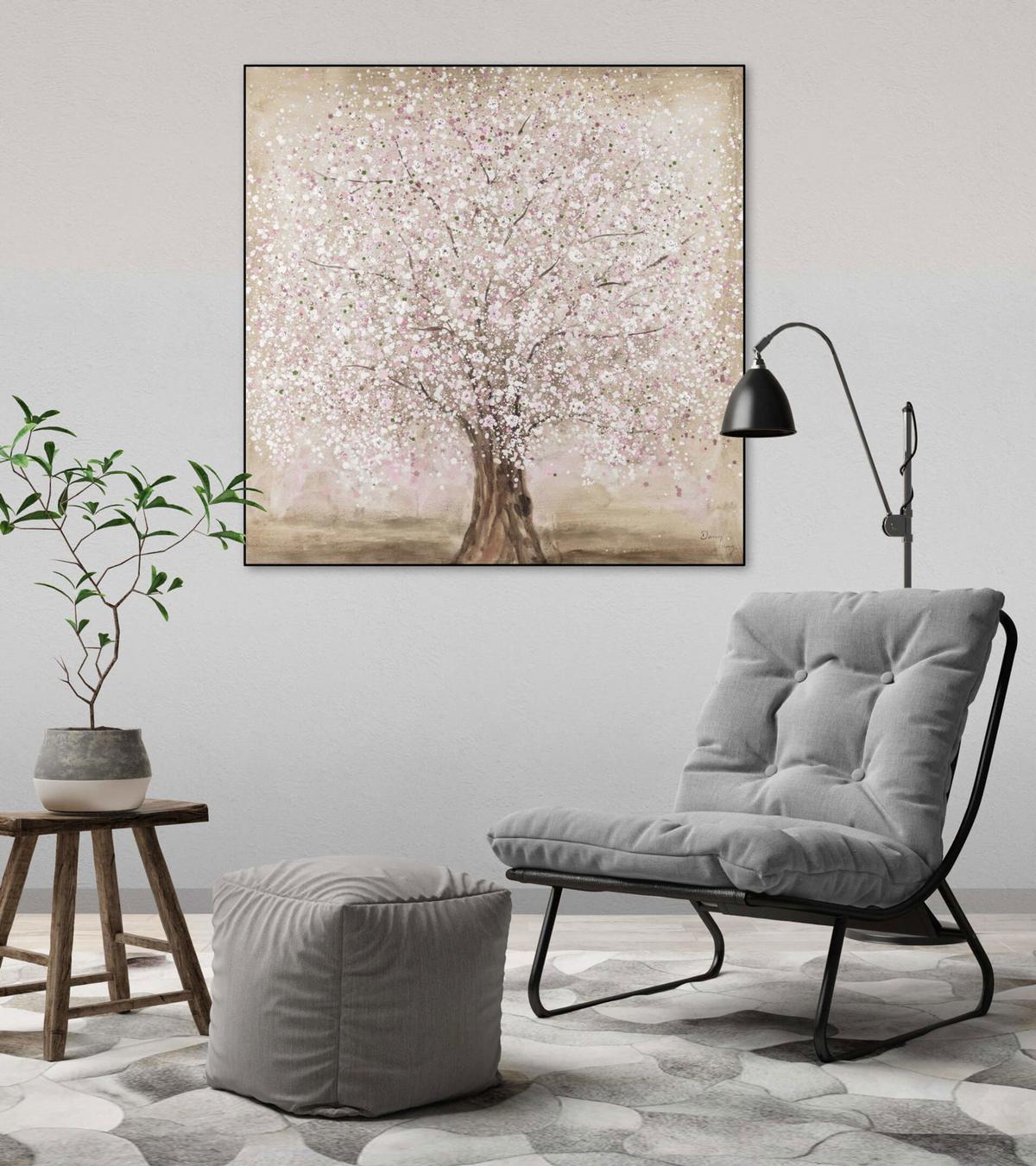 ACRYLBILD HANDGEMALT 80/80 cm - Pink/Braun, Holz/Textil (80/80cm) - KUNSTLOFT