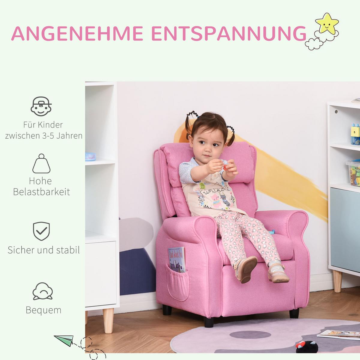 KINDERSESSEL Kindersofa Kindercouch Liegesofa verstellbar mit Fußstütze Rosa - Rosa, Holz (53/70/58cm) - HOMCOM