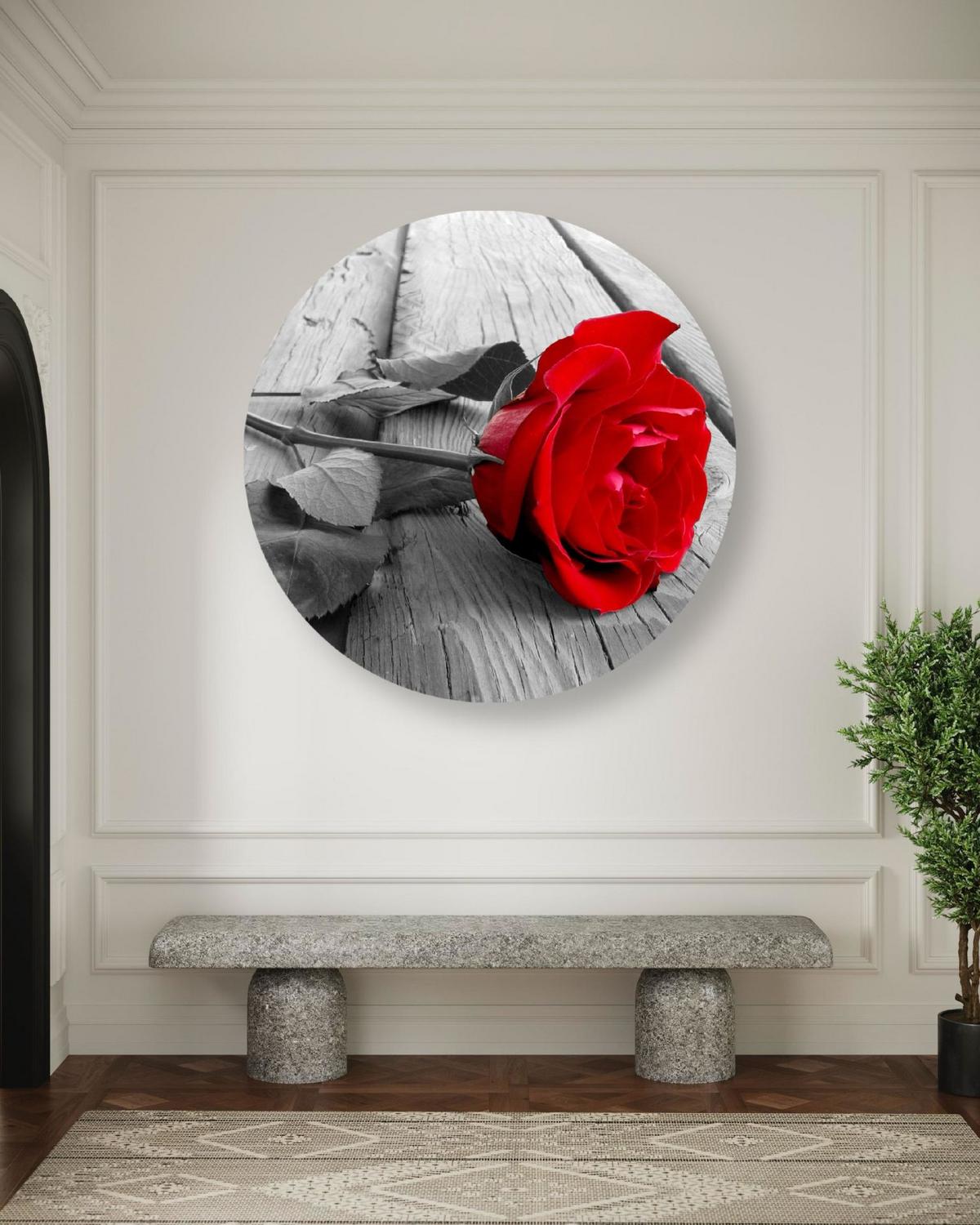 RUNDES BILD Grau 40/40 cm - Rot/Grau, Textil (40/40cm) - KUNSTLOFT