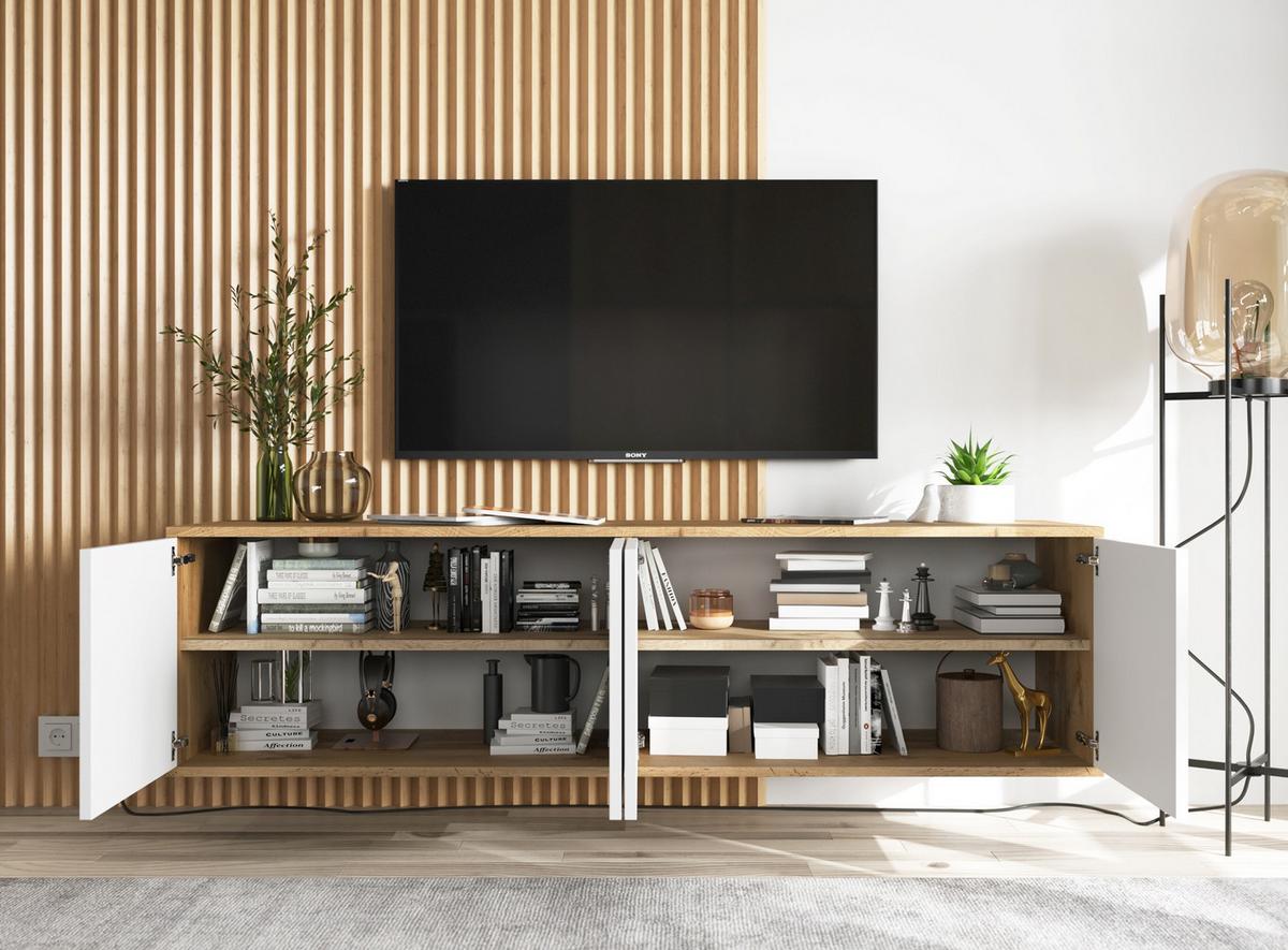 TV-SCHRANK Apollo2 Eiche wotan Weiß Matt 150 cm - Weiß, Holzwerkstoff (150/39/35cm) - Meble Lindner