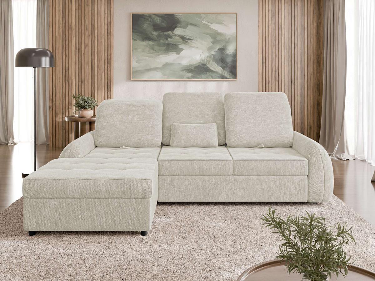 ECKSCHLAFSOFA Soreno, Seite: Links - Creme/Schwarz, Holz/Kunststoff (255/176cm) - MIRJAN24