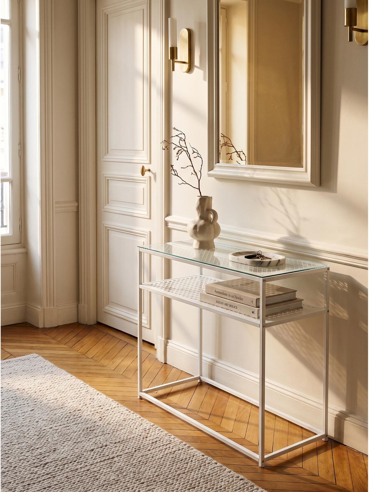 KONSOLENTISCH ALCUDIA, Einscheibensicherheitsglas, Weiß, 80 x 40 x 77 cm - Weiß, Glas/Metall (40/80/77cm) - KADIMA DESIGN