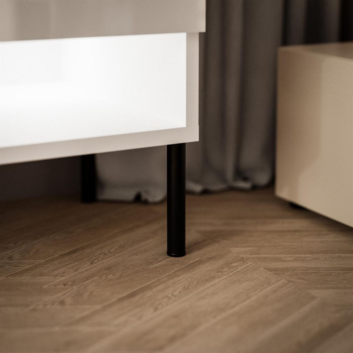 LOWBOARD RTV Schrank CALANTE 90 cm auf geraden schwarzen Beinen - Weiß Hochglanz/Schwarz, Holzwerkstoff/Metall (90/44/35cm) - Lookway