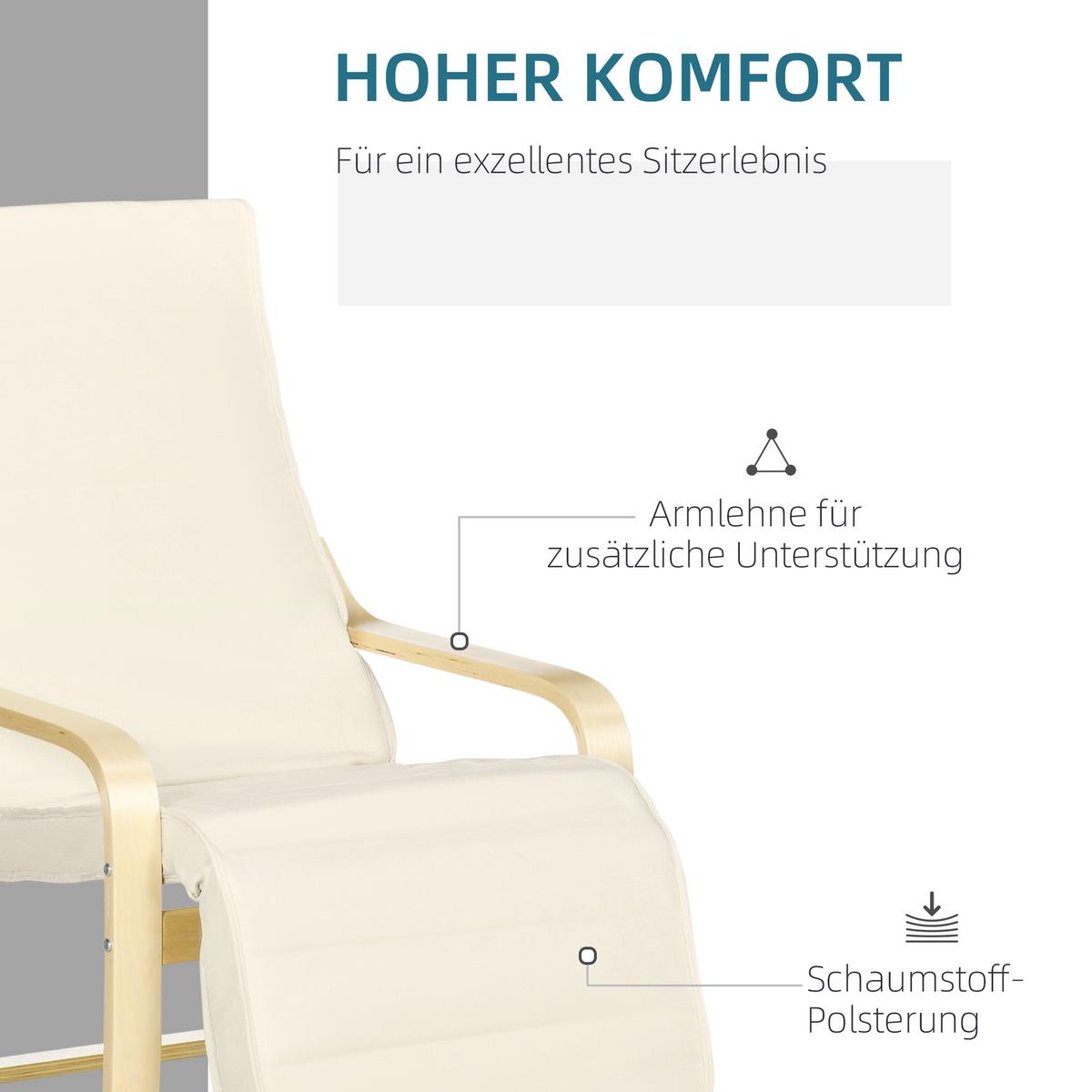 RELAXSESSEL Schwingstuhl, Ruhesessel, Relaxstuhl mit Verstellbarem Fußteil - Weiß, Kunststoff (94/100/66.5cm) - HOMCOM