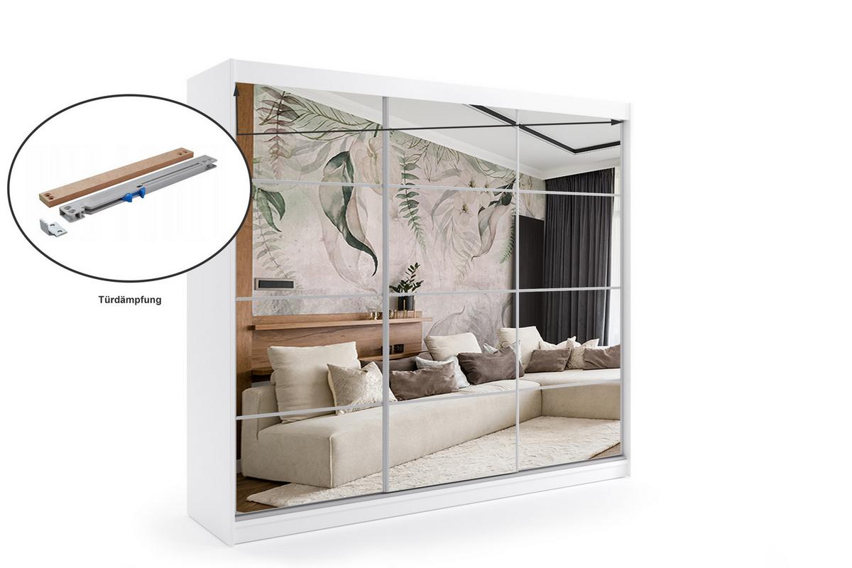 KLEIDERSCHRANK mit Spiegel-Schiebetüren und Aluminium-Leisten - VIVONA - 240 cm Weiß - Weiß, Holzwerkstoff (240/216/61cm) - ALTDECOR