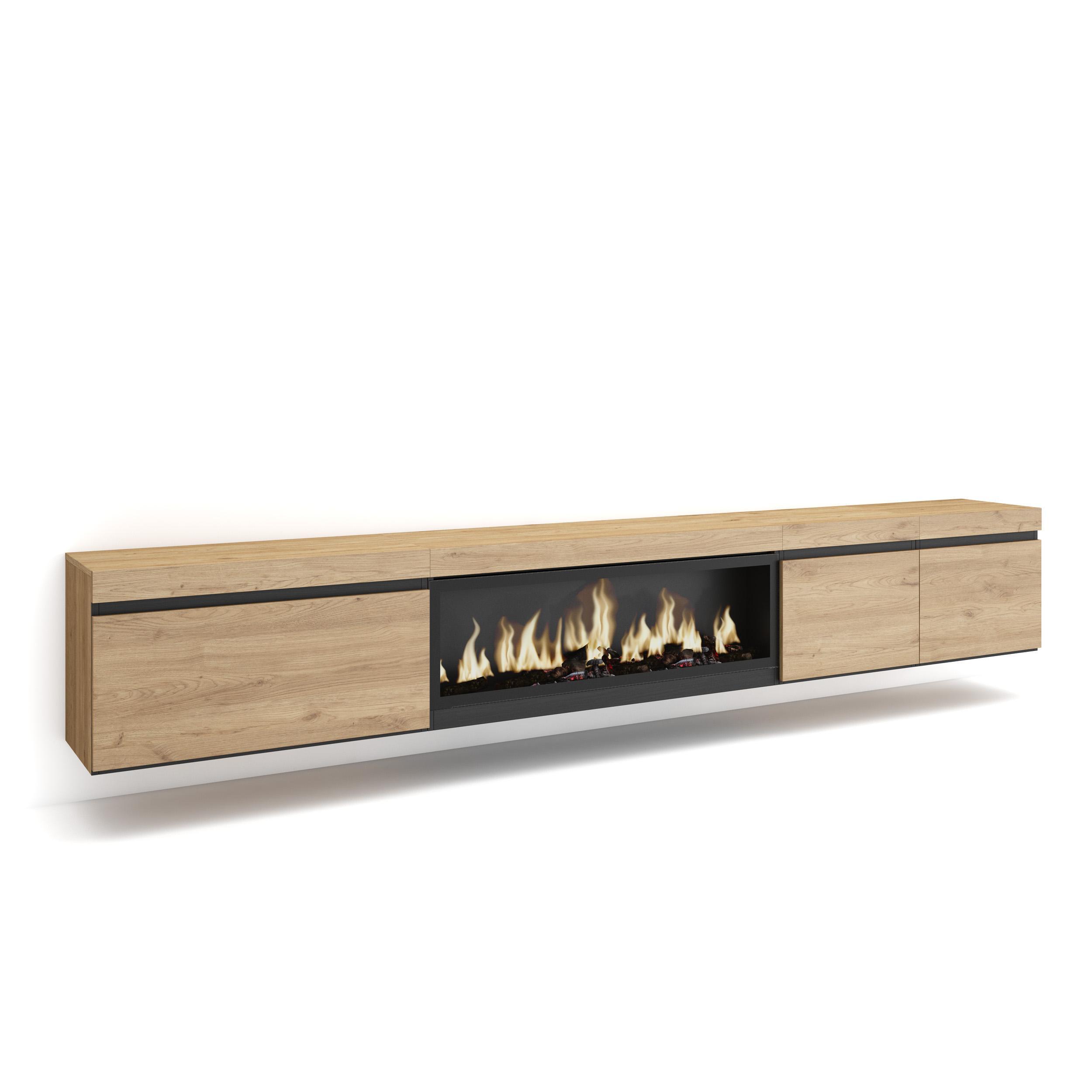 LOWBOARD, mit Elektrokamin XXL, Hängend, Eiche, 288/35/45cm - Eichefarben/Beige, Holzwerkstoff (288/45/35cm) - Skraut Home