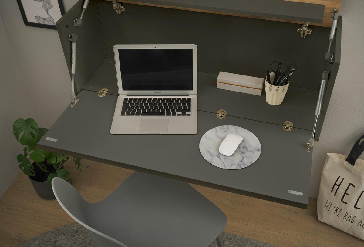 WOHNWAND grau matt, Eiche Wotan 270 cm, Wohnkombination hängend mit Sekretär - Eiche Wotan/Grau, Holzwerkstoff/Metall (270/170/30cm) - Furn.Design