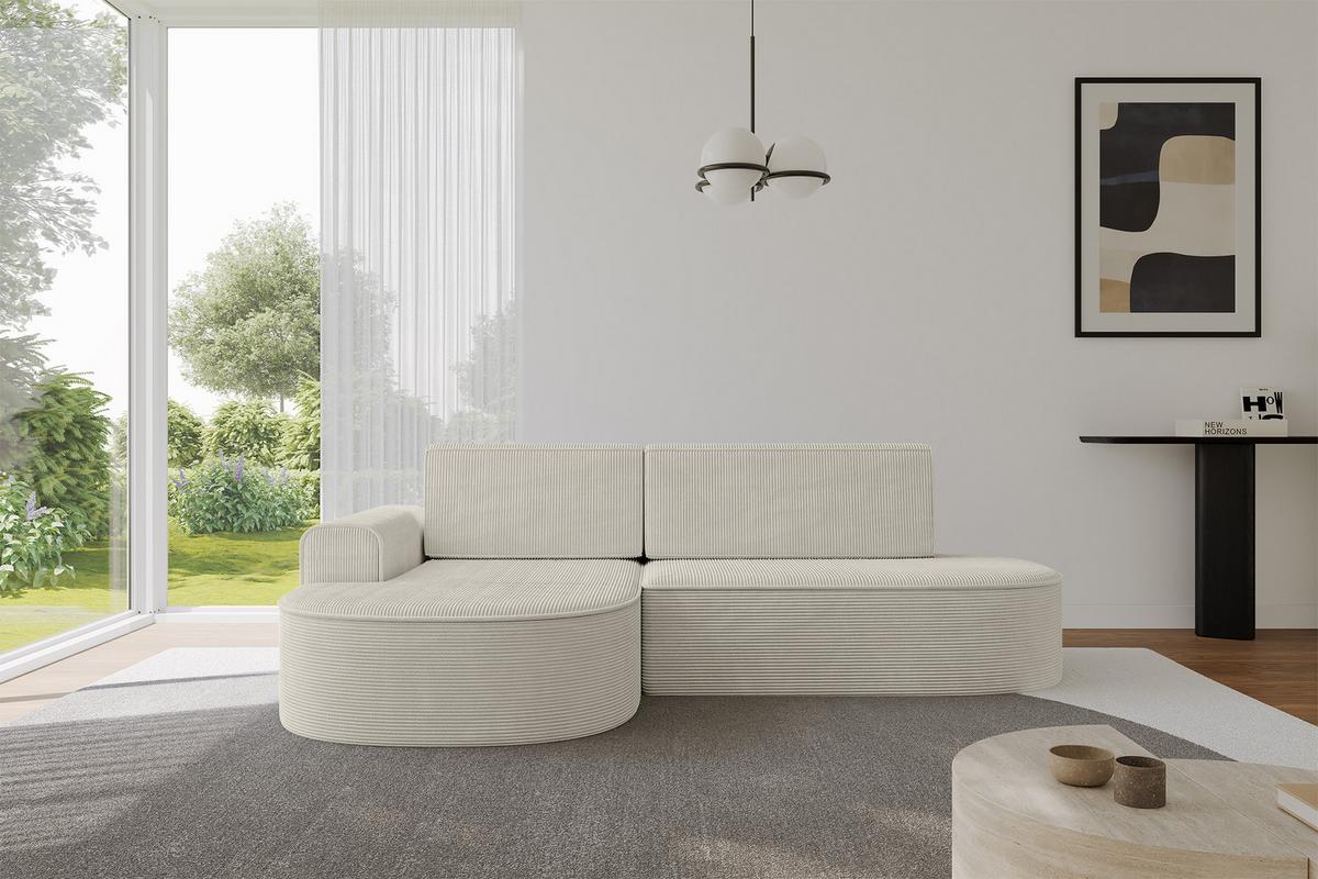 ECKSOFA mit Schlaffunktion und Bettkasten Ottomane Links MARI-L1-S - 283x167x73 cm Beige Cord - Schwarz/Cappuccino, Holzwerkstoff/Kunststoff (283/167cm) - ALTDECOR