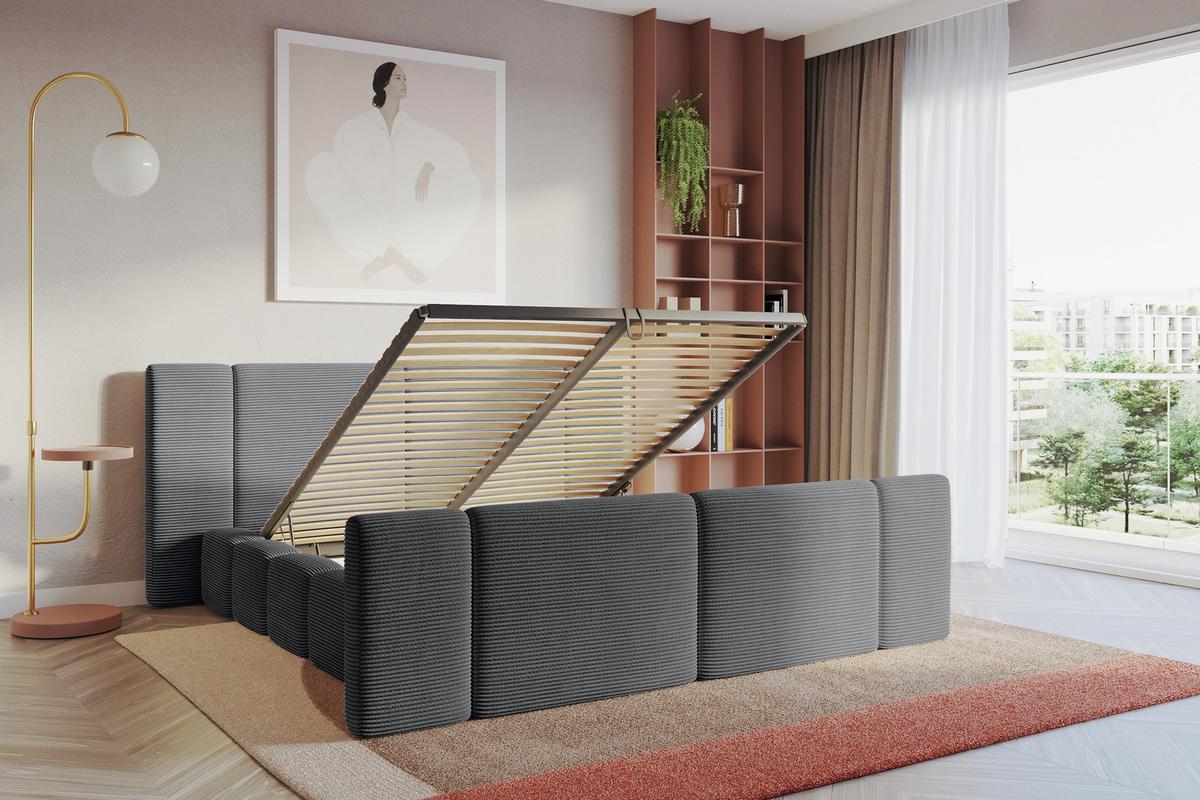 POLSTERBETT mit Bettkasten, Fußteil und Lattenrost, Bett mit Matratze H3/H4 - NILO-Z 120x200 Dunkelgrau - Graphitfarben, Holzwerkstoff/Textil (120/200cm) - ALTDECOR