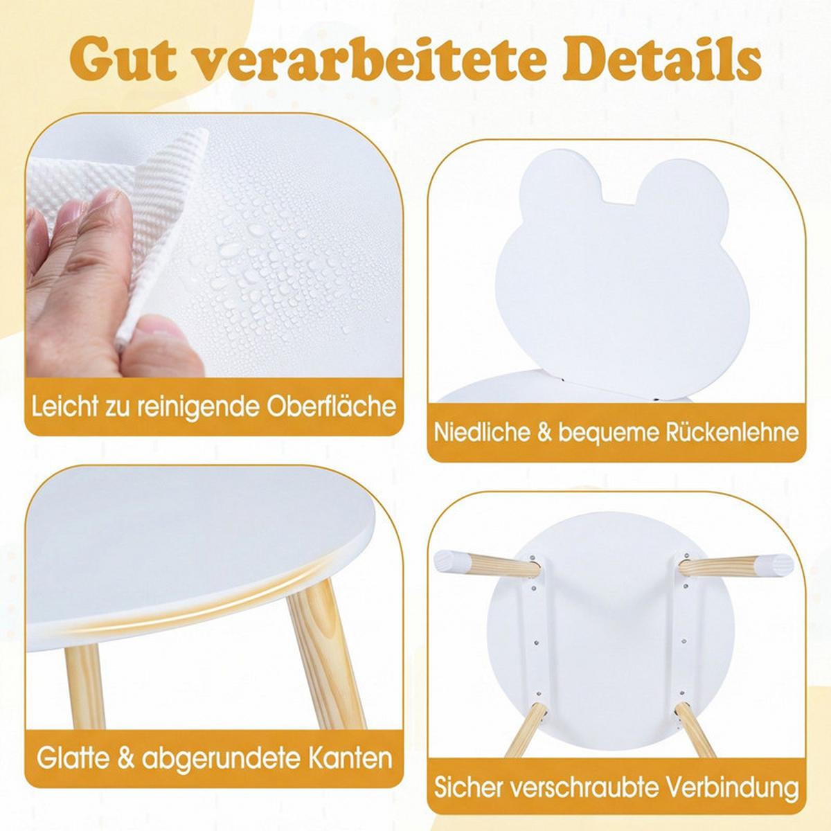 KINDERTISCH mit stuhl weiß(3-tlg) - Weiß/Naturfarben, Holzwerkstoff (60/44/60cm) - COSTWAY