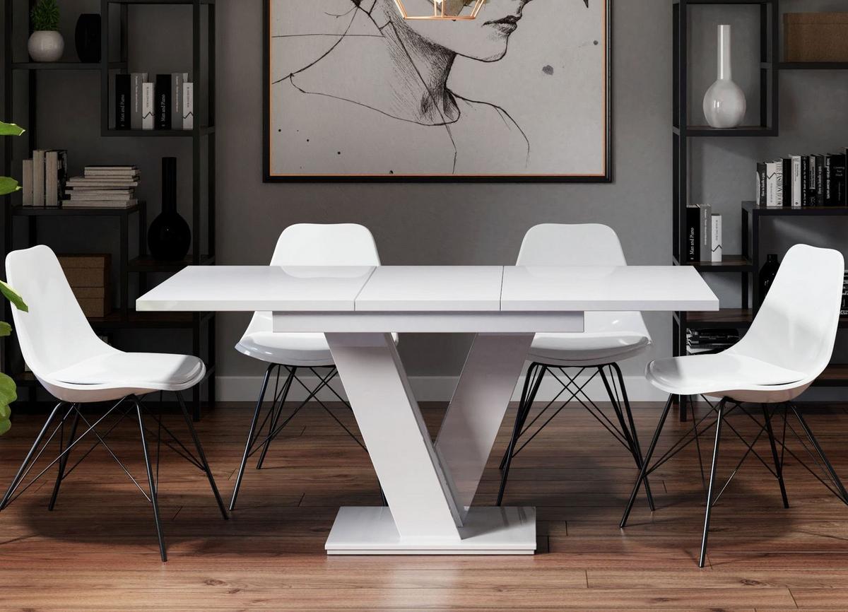 ESSTISCH MASSAR Ausziehbar 120 - 160 / 80 x 76 cm - Weiß Hochglanz/Weiß, Holz (120/80/76cm) - MASSENO