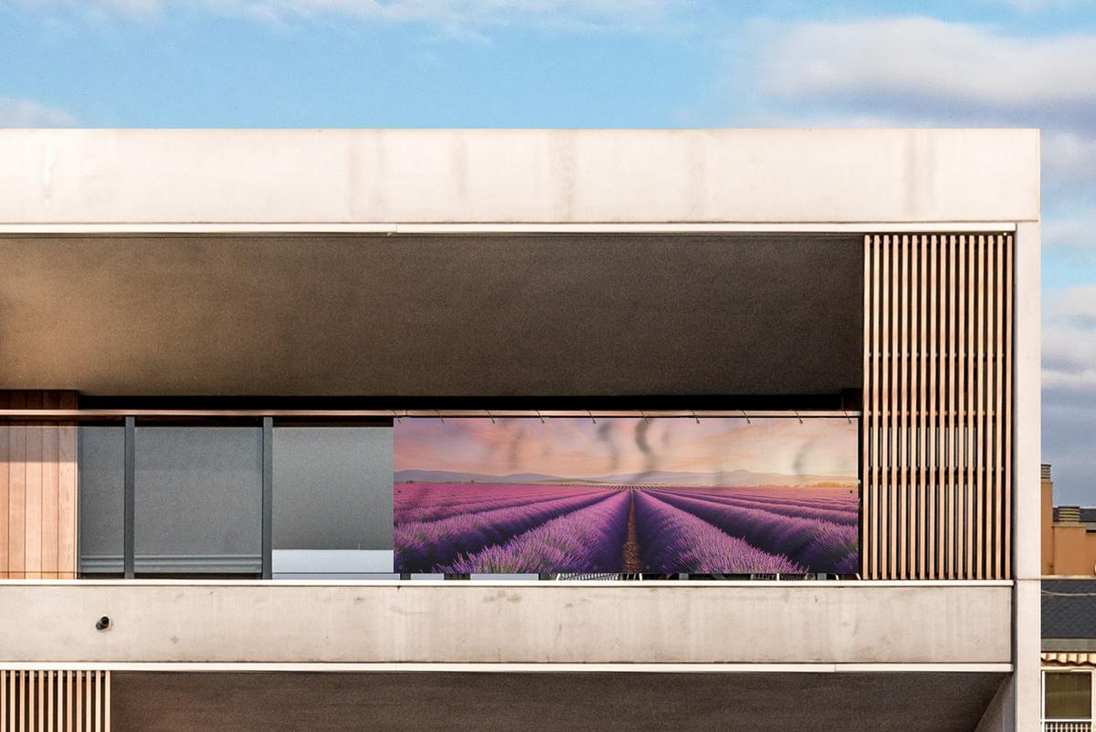 BALKON-SICHTSCHUTZ Lavendelfeld - Sonnenuntergang - Lila - Blumen Windschutz 300x90 cm - Violett, Kunststoff (300/90cm) - MuchoWow