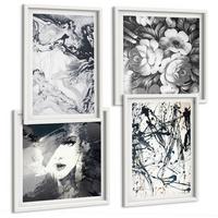 BILDER SET 4er Set - 50x50 cm & 40x60 cm Weißer Rahmen - Abstrakte schwarz-weiße Muster - Weiß, Kunststoff (50/50cm) - TULUP