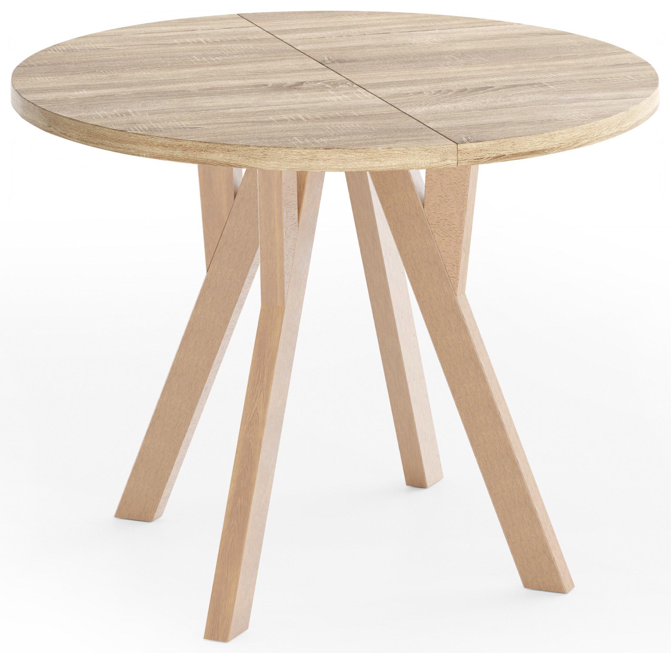 ESSTISCH Avero rund, ausziehbar, Massivholzbeine aus Buche, Eiche Sonoma Hellbraun 80-130/80/77 cm - Hellbraun/Sonoma Eiche, Holz/Holzwerkstoff (80/130/76.5cm) - WFL GROUP