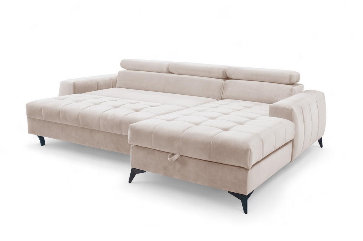 ECKSOFA L Form Arkucio Mini Beige 260/200/95 cm Rechts mit Schlaffunktion - Beige/Schwarz, Textil/Metall (260/200cm) - AX Living