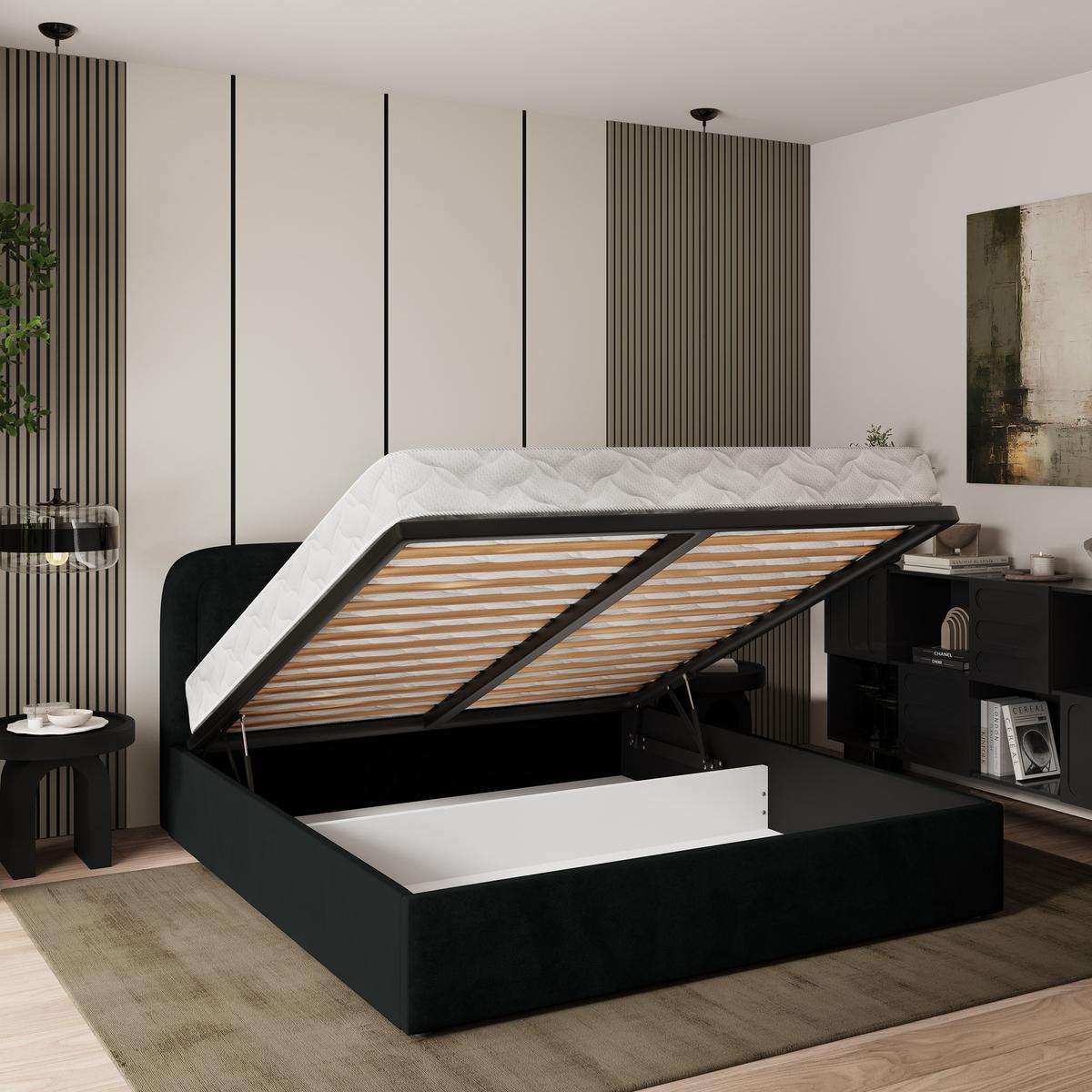 POLSTERBETT BENIRA K 120x200 cm mit Bettkästen - Schwarz - Schwarz, Holz/Textil - MASSENO