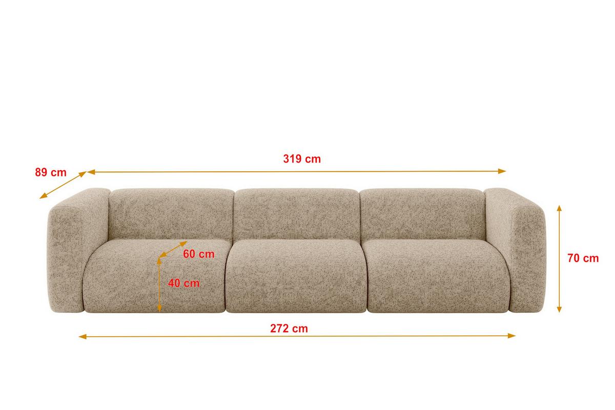 MODULARES Sofa 3-SITZER MIRA-S2 319x89x70 Braun cm Velours - Schwarz/Braun, Holzwerkstoff/Kunststoff (319/70/89cm) - ALTDECOR