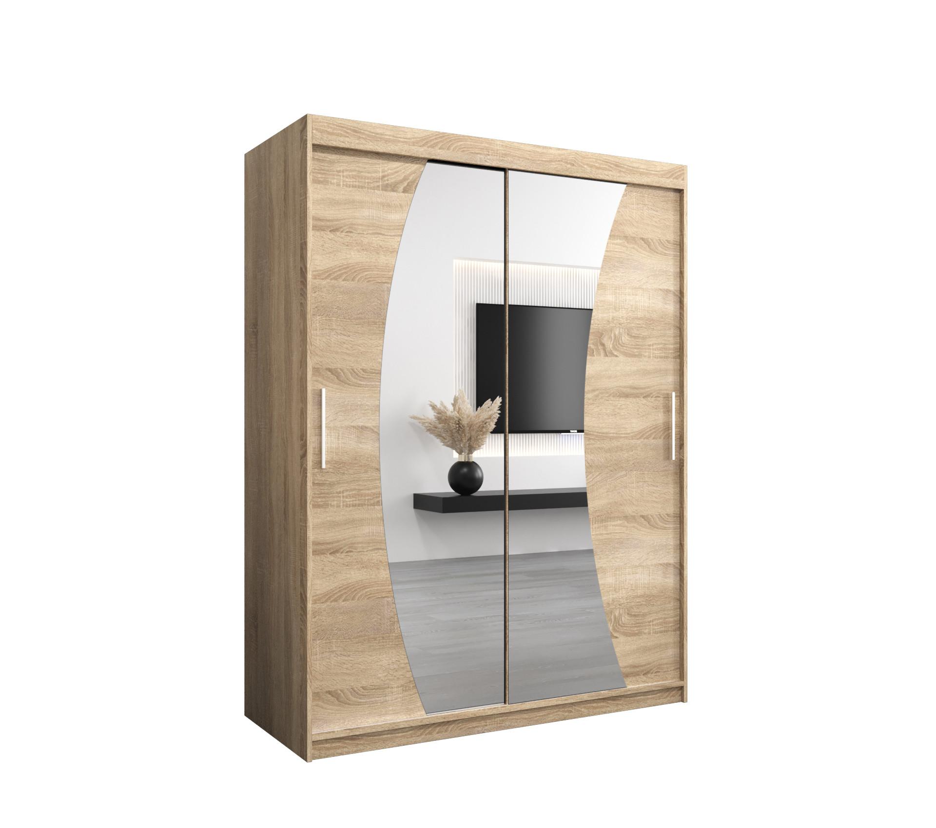 SCHWEBETÜRENSCHRANK 200/150/62 2-türig - Silberfarben/Sonoma Eiche, Holz/Kunststoff (150/200/62cm) - MÖBEL KRYSPOL