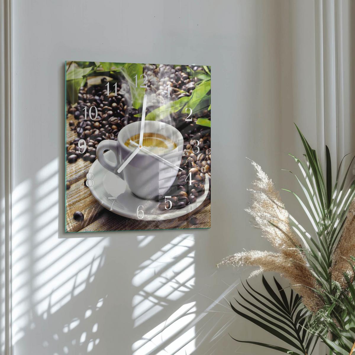 WANDUHR aus Glas 30x30 cm - Tasse Kaffee - Multicolor, Glas (30/30/0.4cm) - TULUP