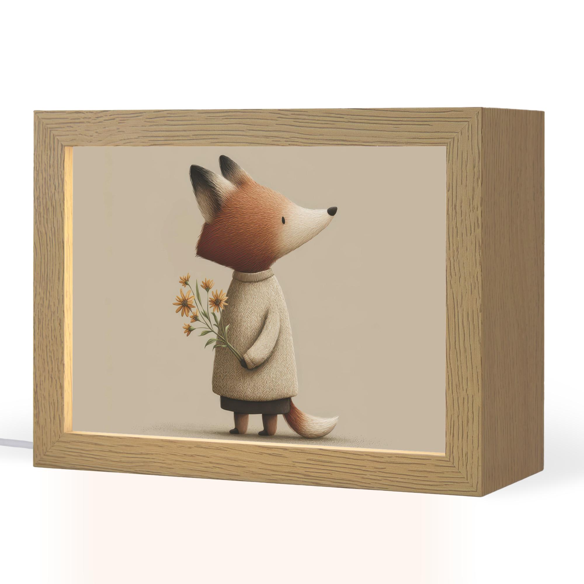 NACHTTISCHLAMPE Fuchs - Gelbe Blumen - Minimalistisch 20x15 cm - Taupe, Holzwerkstoff (8/20/15cm) - OnlyWow