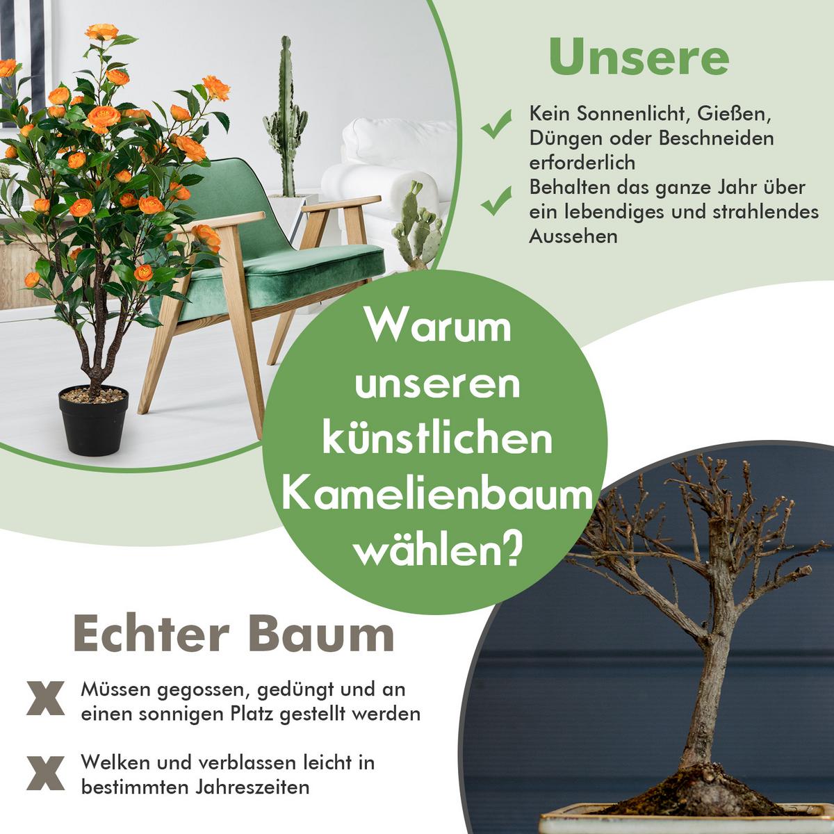 KAMELIENBAUM Künstlicher Grün Gelb - Grün, Kunststoff (102cm) - COSTWAY