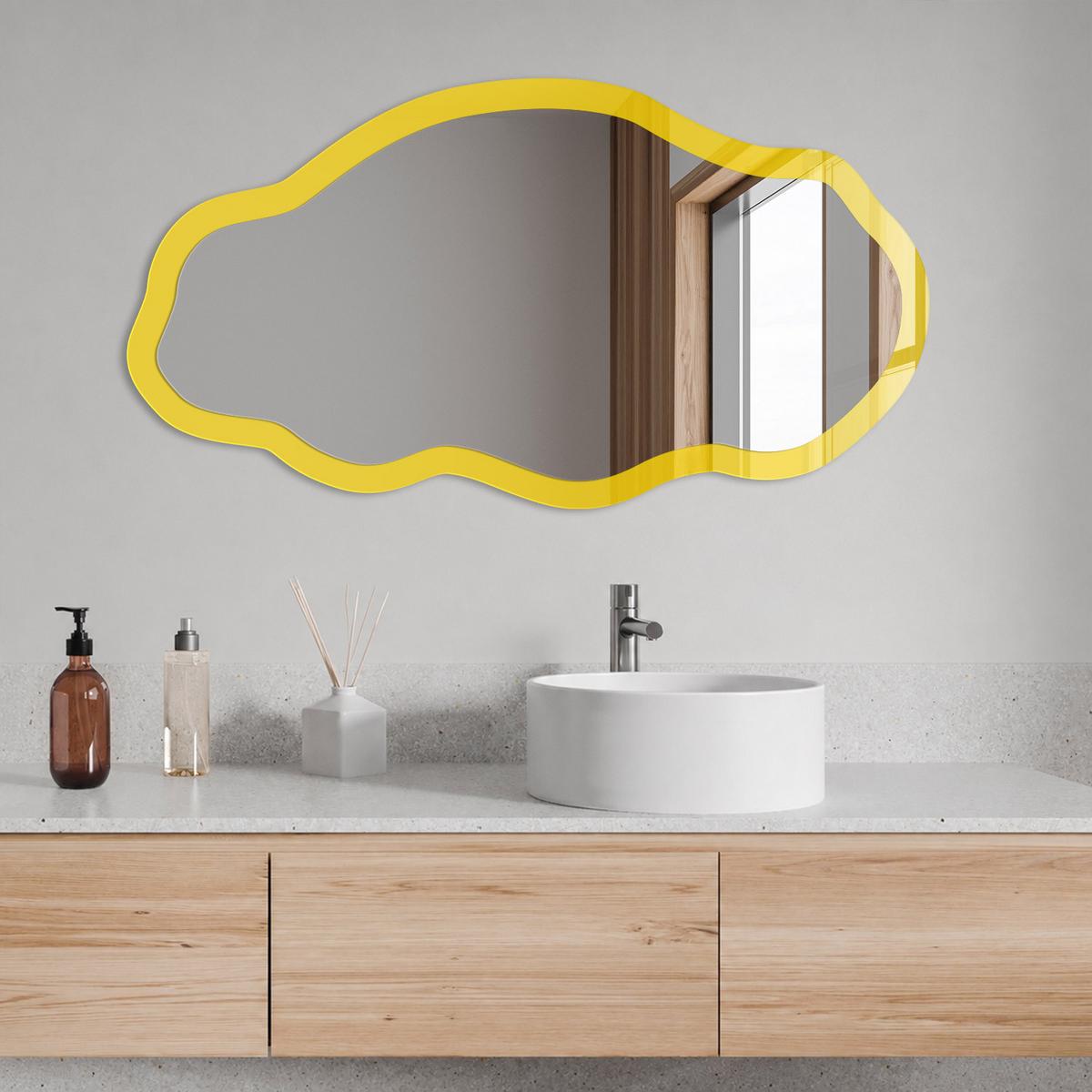 SPIEGEL 90x45 cm asymmetrisch mit Druck - Intensives Gelb - Transparent, Glas (45/90/0.4cm) - TULUP