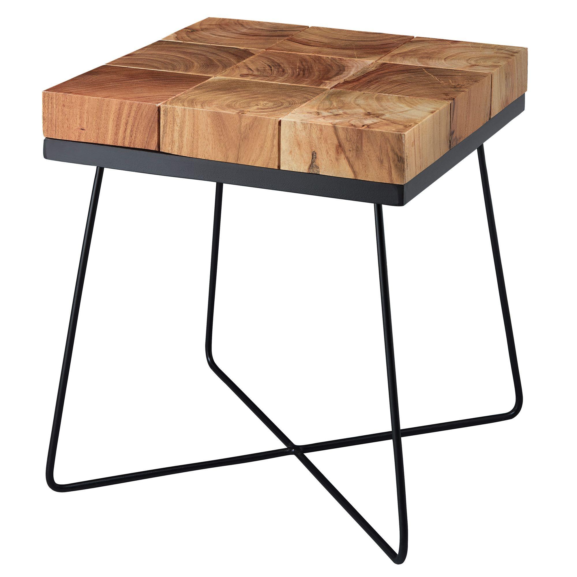 BEISTELLTISCH – Akazie Massivholz braun, Metallgestell, 45x45x51 cm, quadratisch - Schwarz/Akaziefarben, Holz/Metall (45/45/51cm) - KADIMA DESIGN