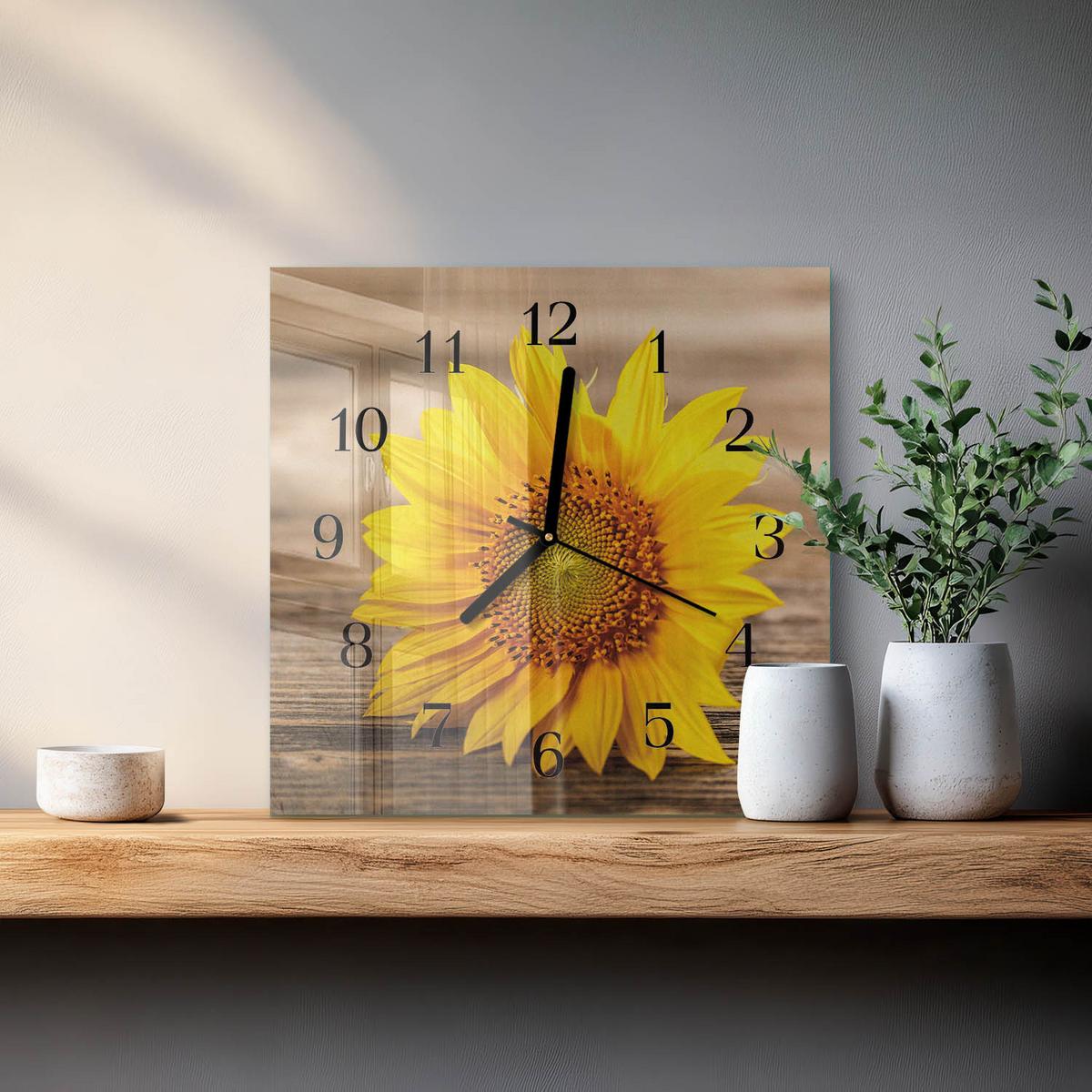 WANDUHR aus Glas 30x30 cm - Sonnenblume - Gelb, Glas (30/30/0.4cm) - TULUP