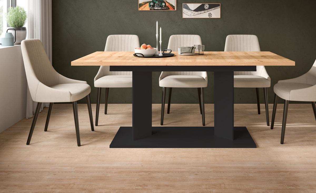 ESSTISCH Eiche Artisan, schwarz 140 - 180 - 220 x 90 cm, Küchentisch 2-fach ausziehbar - Schwarz/Eiche Artisan, Holzwerkstoff (90/140/76cm) - Inn.Furn