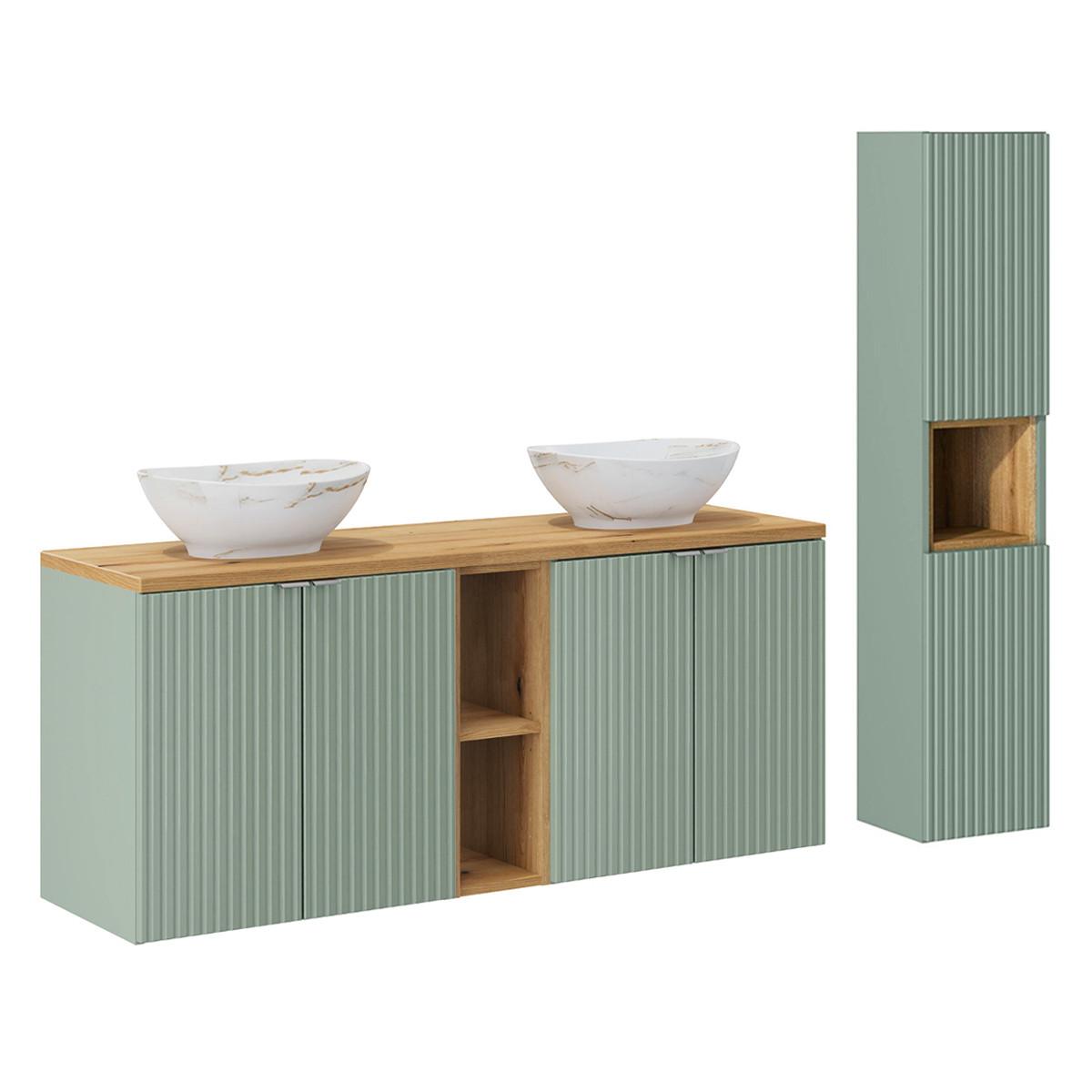 DOPPELWASCHTISCH 140.4cm Jade Grün und Holz - Grün, Holzwerkstoff (140.4/59.5/40cm) - Petits-meubles