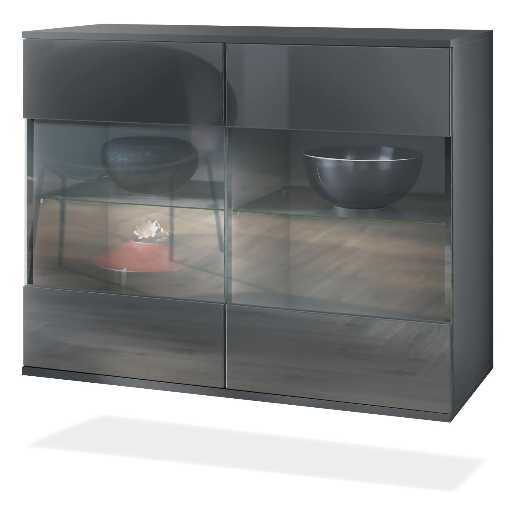 KOMMODE Bari Grau Hochglanz - Grau, Holzwerkstoff (92.5/73.5/35cm) - Vladon