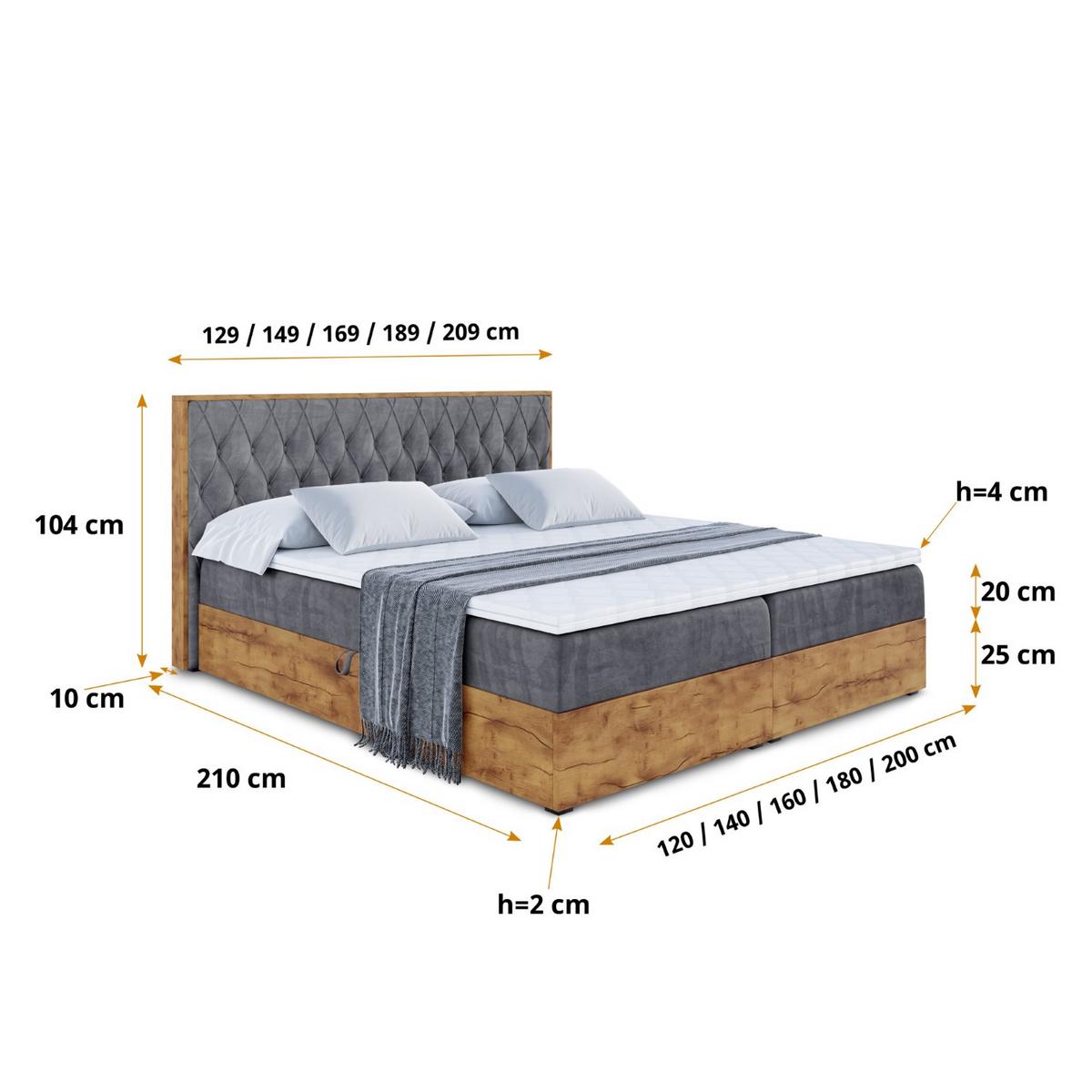 BOXBETT mit Matratze H3 und Lattenrost - LOLLI5 - 140x200 - Dunkelgrau - Dunkelgrau, Holzwerkstoff/Kunststoff (140/200cm) - ALTDECOR