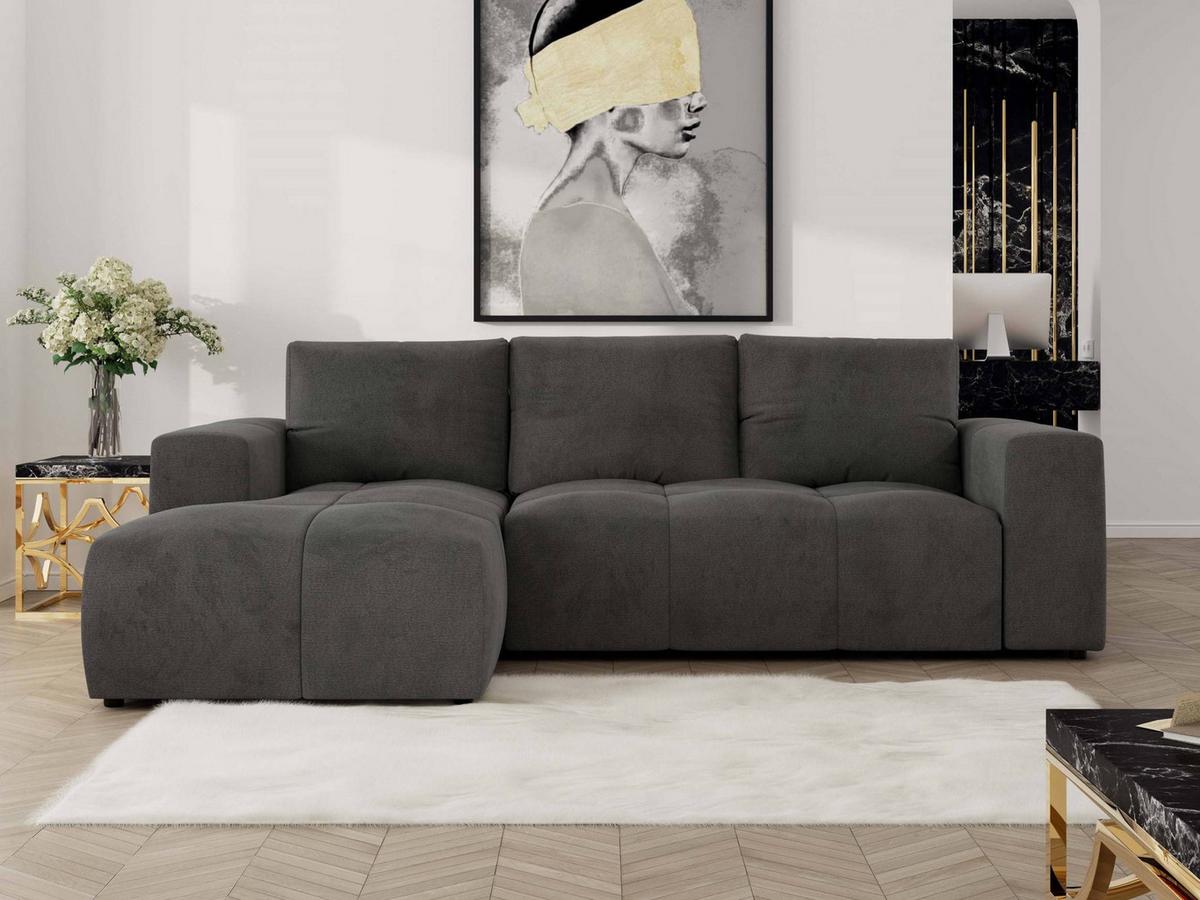 ECKSOFA MONIVA Dunkelgrau Velvet - Links - Dunkelgrau/Schwarz, Textil (164/266cm) - MKS