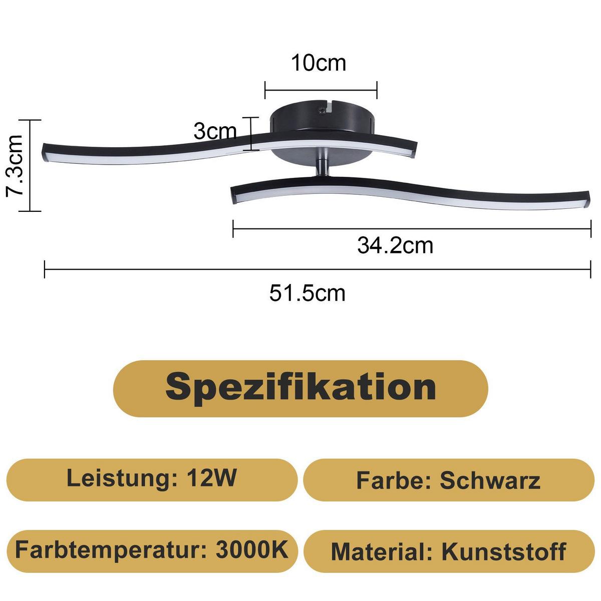 LED-DECKENLEUCHTE Kotz 10/51.5/7.3 cm - Schwarz, Kunststoff (51.5/10/7.3cm) - Nettlife