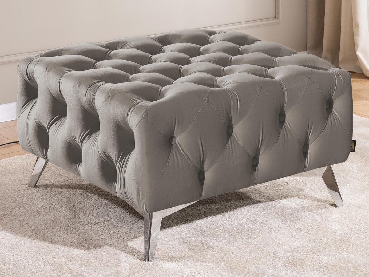 HOCKER Chesterfield Whitby Grau Samt mit silbernen Füßen - Silberfarben/Grau, Holz/Textil (80/45/80cm) - S-Style Möbel