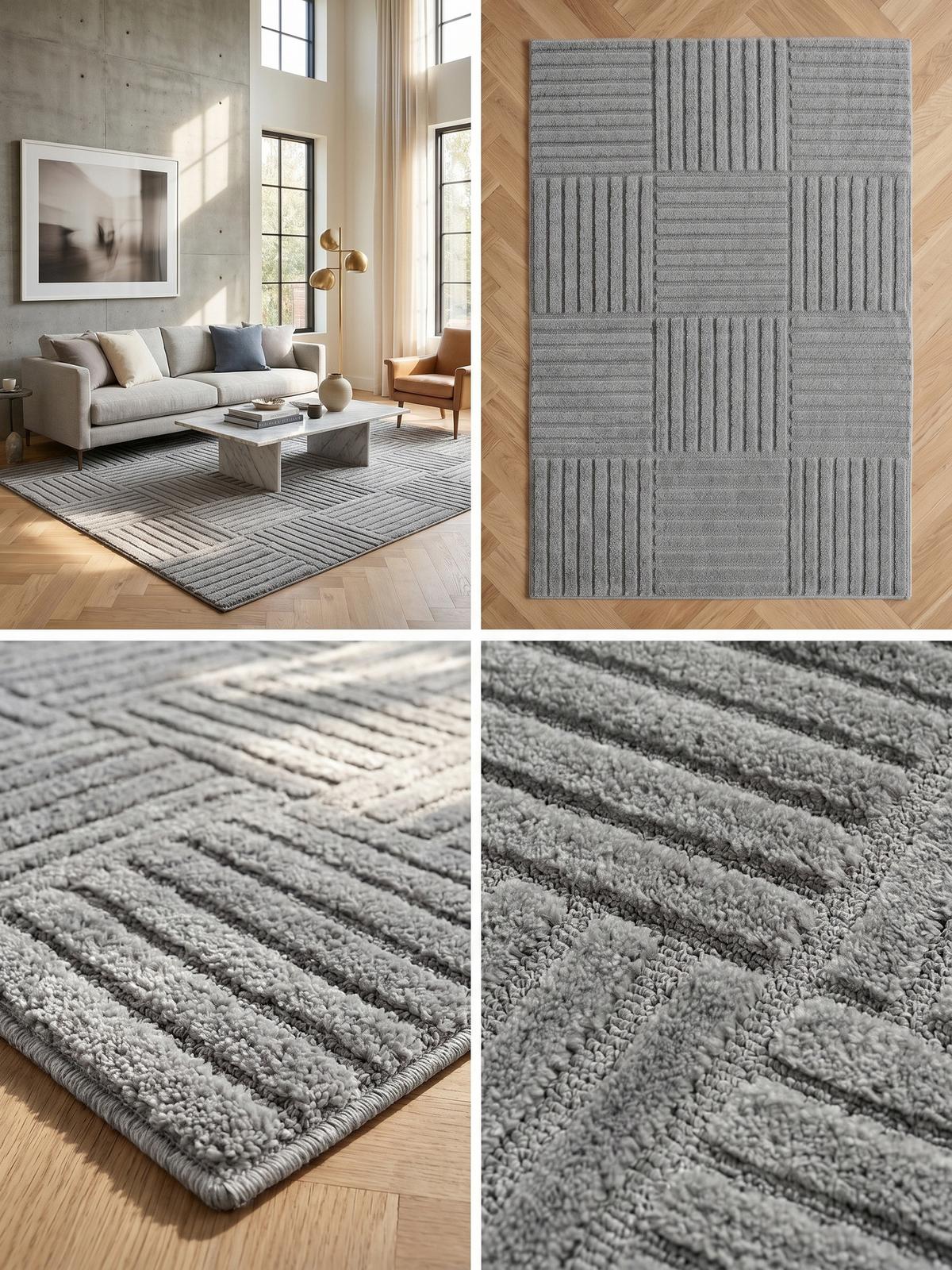 TEPPICH Hochflor RIGI in Silber, mit Cord-Streifen-Patchwork, 80 x 150 cm - Silberfarben, Textil (150/80cm) - KADIMA DESIGN