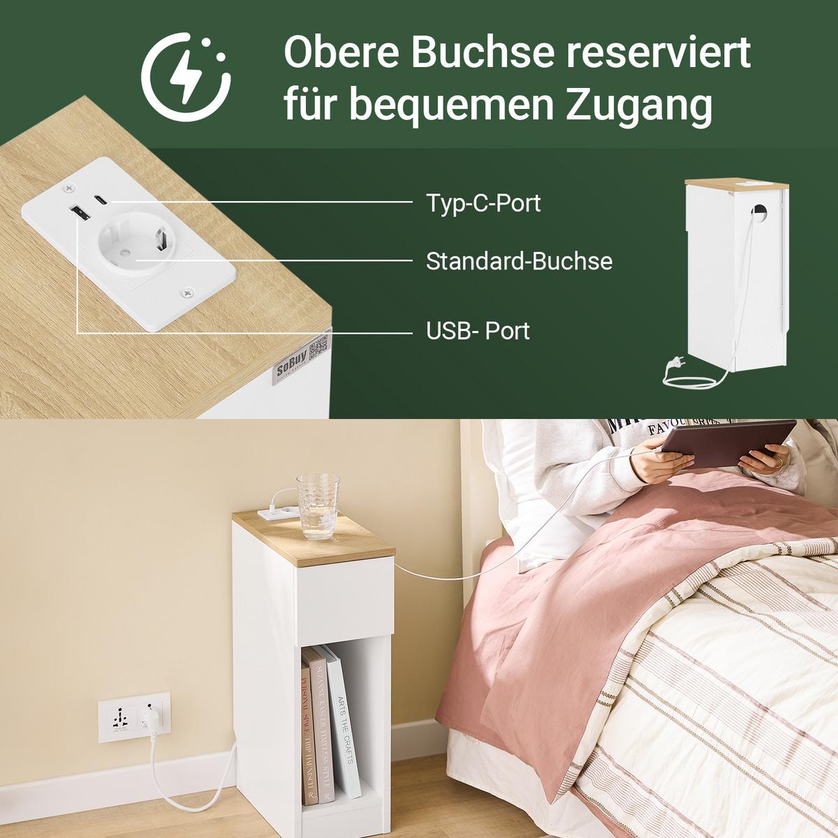 NACHTTISCH 2er Set, Beistelltisch Weiß 20x35x60 cm - Weiß, Holzwerkstoff (20/60/35cm) - SoBuy
