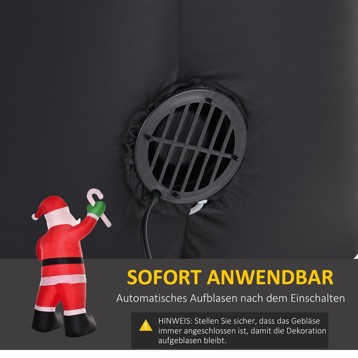 AUFBLASBARER Weihnachtsmann mit Zuckerstange 250 cm Santa Claus Geschenk LED - Multicolor, Kunststoff (85/250/140cm) - HOMCOM