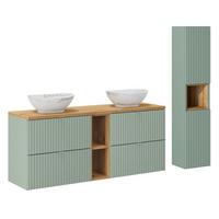 BADMÖBEL 140.4cm Jade 2er-Set Grün und Holz - Grün, Holzwerkstoff (140.4/59/40cm) - Petits-meubles