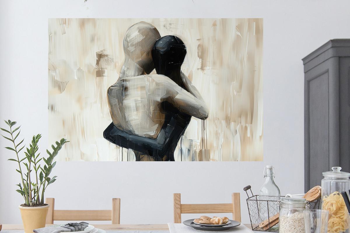 WANDTATTOO Abstrakt - Liebe - Schwarz und weiß - Modern Wandsticker 120x80 cm - Schwarz, Kunststoff (120/80/0.1cm) - MuchoWow