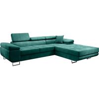 ECKSCHLAFSOFA Alons verstellbaren Kopfstützen, Dunkelgrün, rechts - Chromfarben/Dunkelgrün, Textil (275/203cm) - Beautysofa