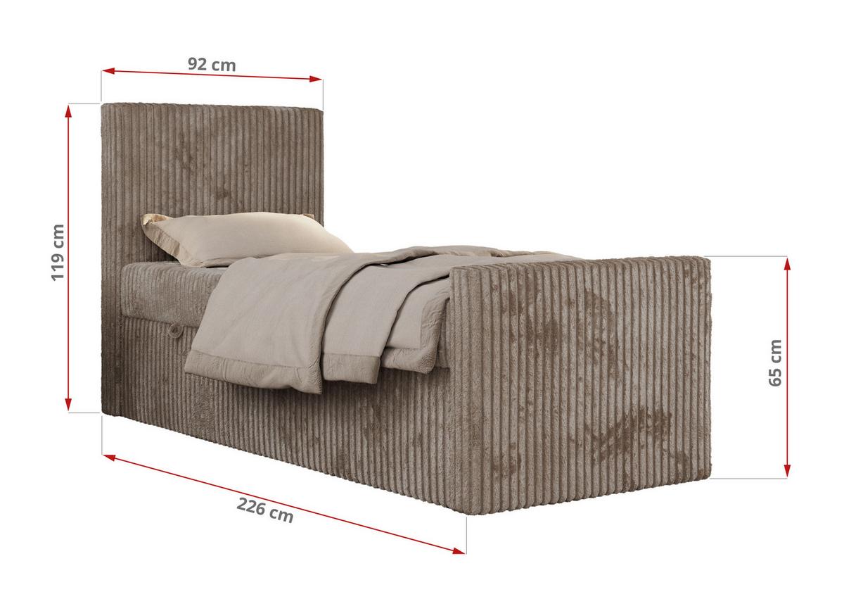 JUGENDBETT TILIO DUO 90/200 - Hellbraun Cord - H3 - Links Seite - Hellbraun, Textil (90/200cm) - MKS