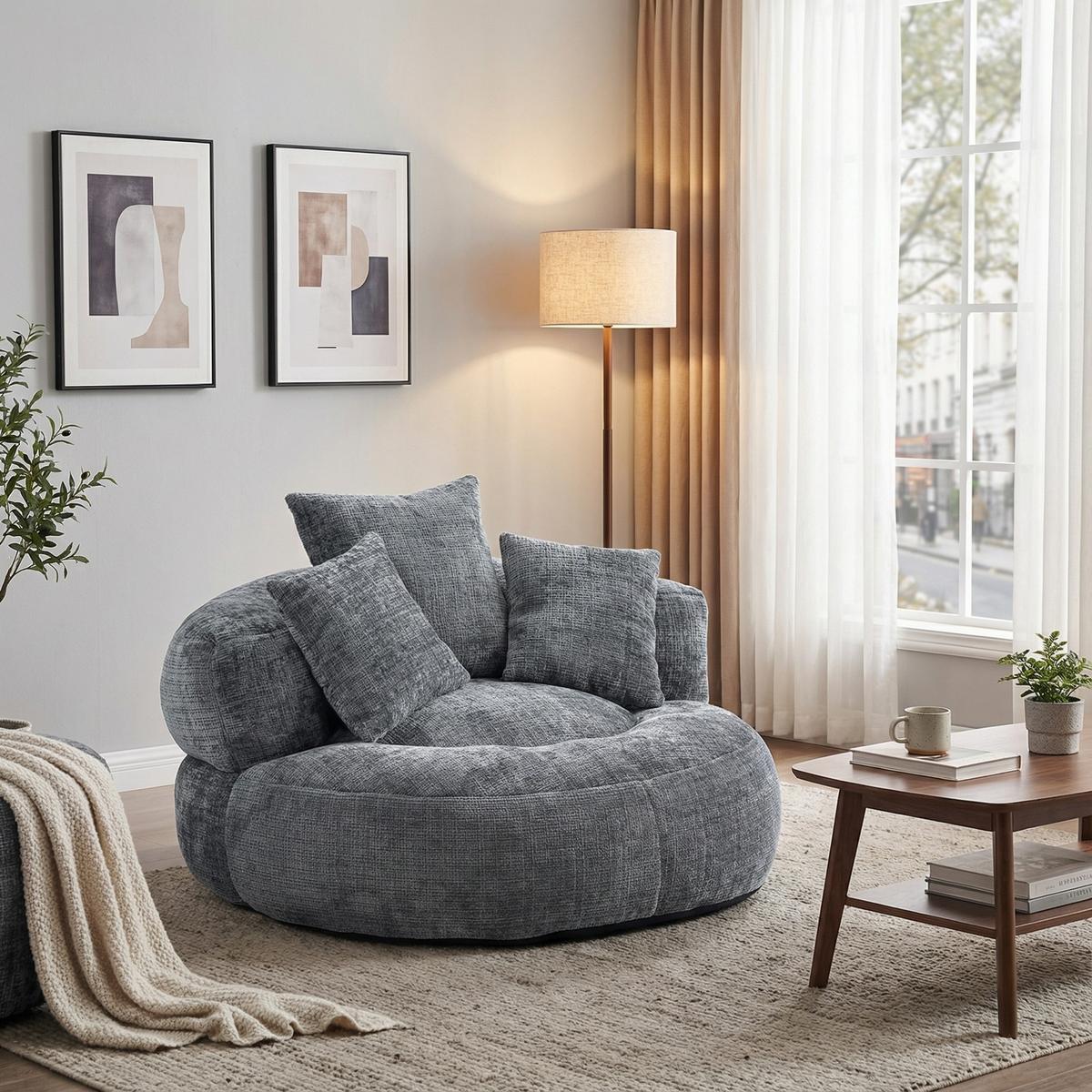 SITZSACK in Chenille mit 3 Kissen - Dunkelgrau, Textil (108/52/108cm) - Urban Meuble